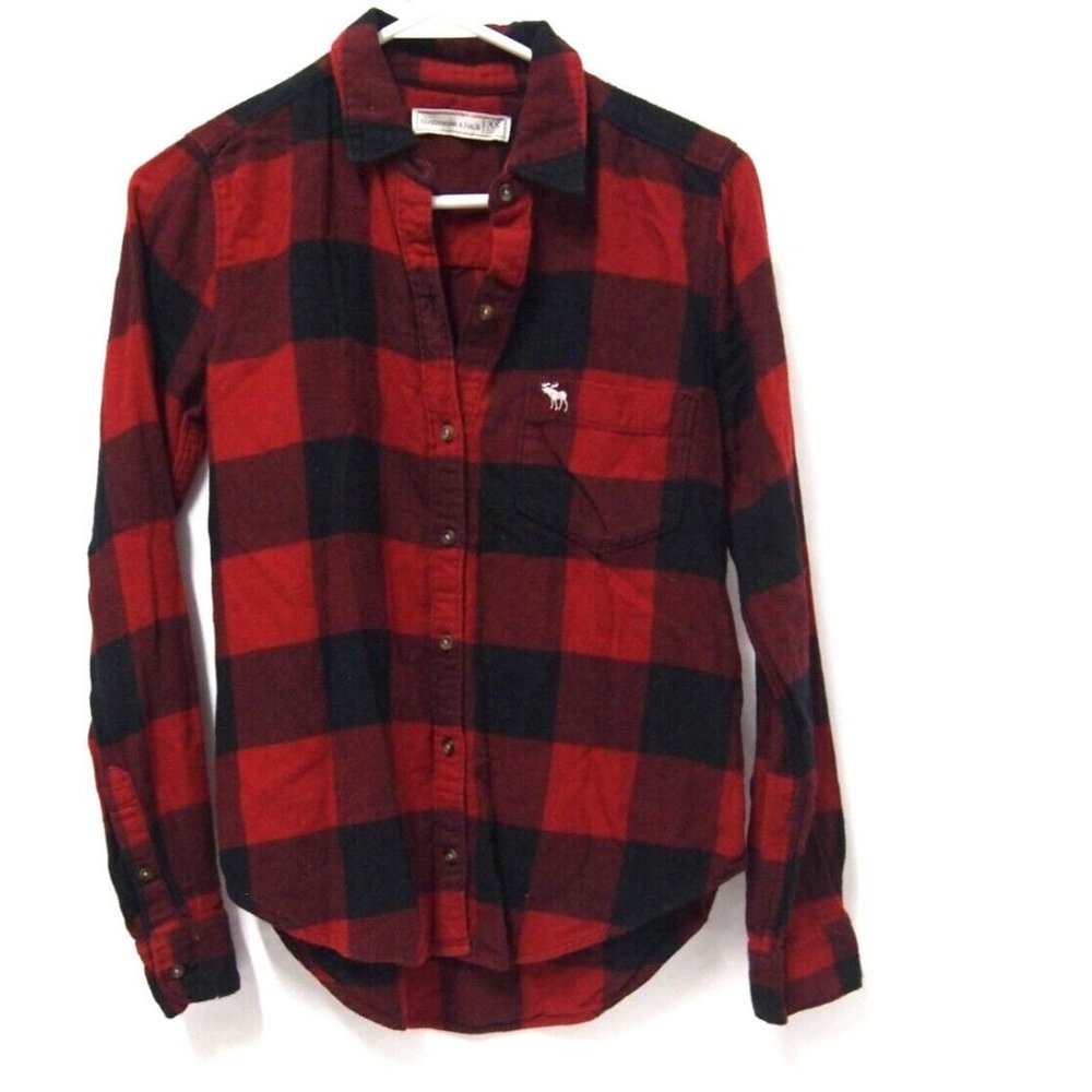 Abercrombie & Fitch Womens XS Shirt Flannel Red Buffalo Check Long Sleeve Button